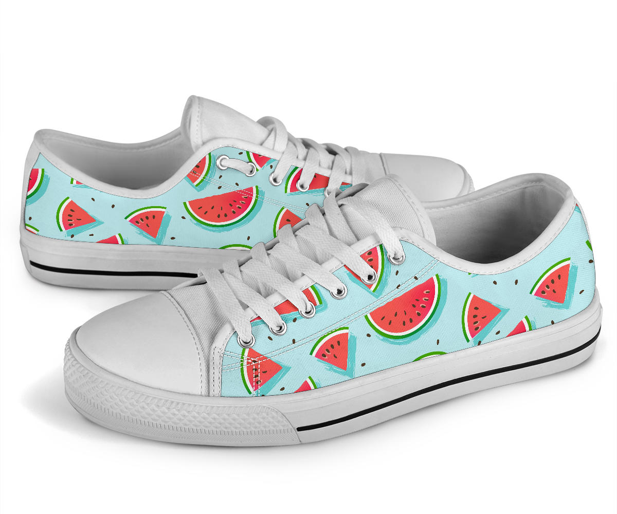 Watermelon Pattern Print Design WM03 White Bottom Low Top Shoes