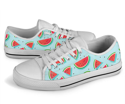 Watermelon Pattern Print Design WM03 White Bottom Low Top Shoes