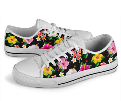 Hibiscus Pattern Print Design HB025 White Bottom Low Top Shoes