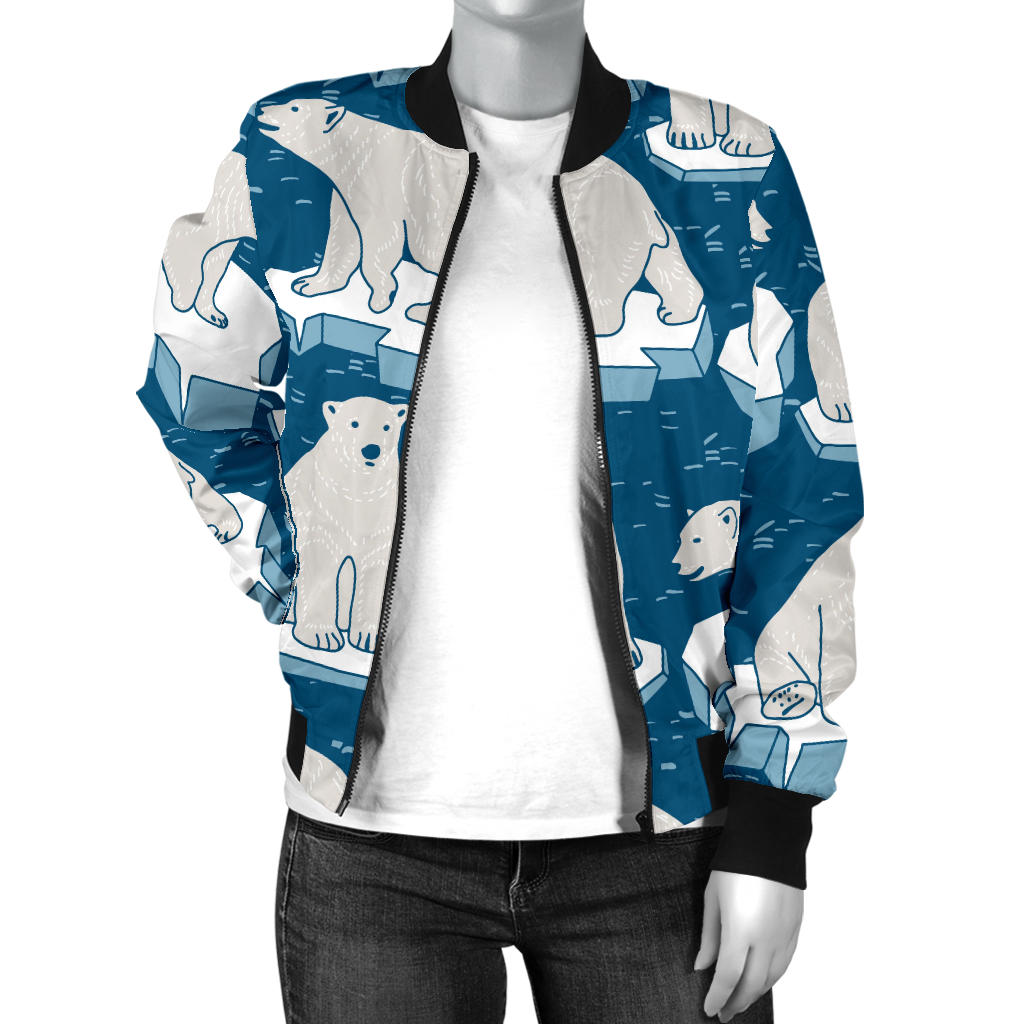 Polar Bear Pattern Print Design PB03 Women Bomber Jacket