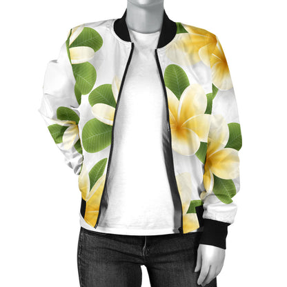 Yellow Plumeria Pattern Print Design PM012 Women Bomber Jacket