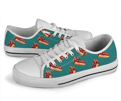 Cheesecake Cherry Pattern Print Design CK03 White Bottom Low Top Shoes