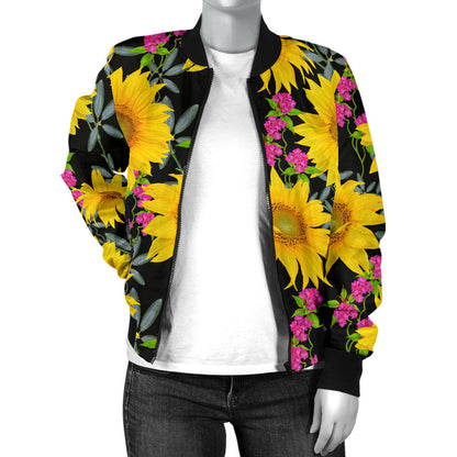 Sunflower Pattern Print Design SF014 Women Bomber Jacket