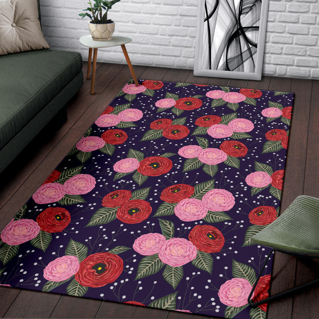 Camellia Pattern Print Design CM02 Area Rugs