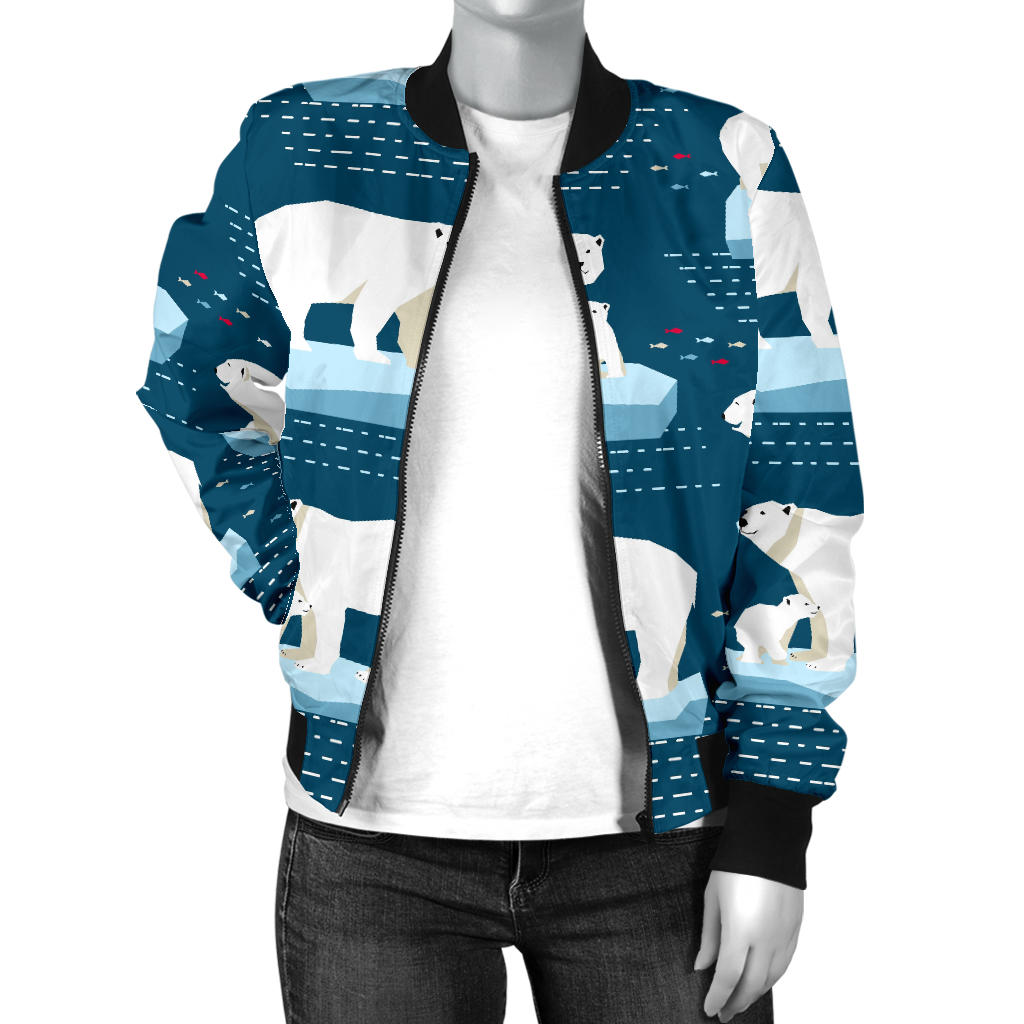 Polar Bear Pattern Print Design PB02 Women Bomber Jacket