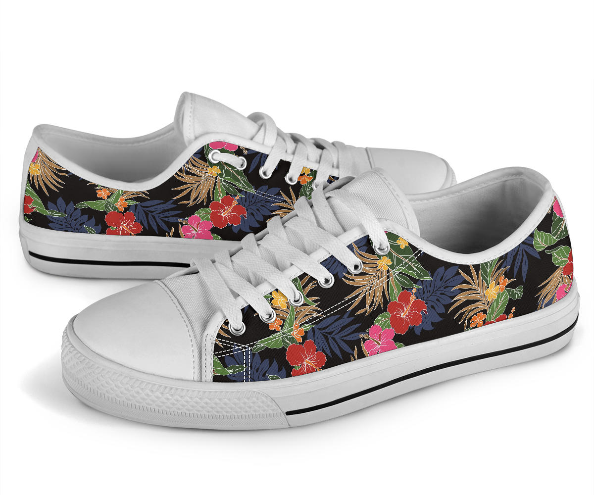 Hawaiian Themed Pattern Print Design H011 White Bottom Low Top Shoes