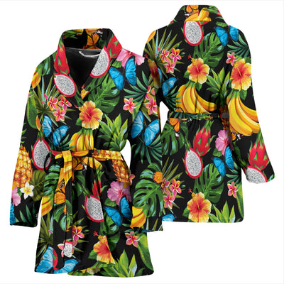 Tropical Fruits Pattern Print Design TF04 Women Bathrobe