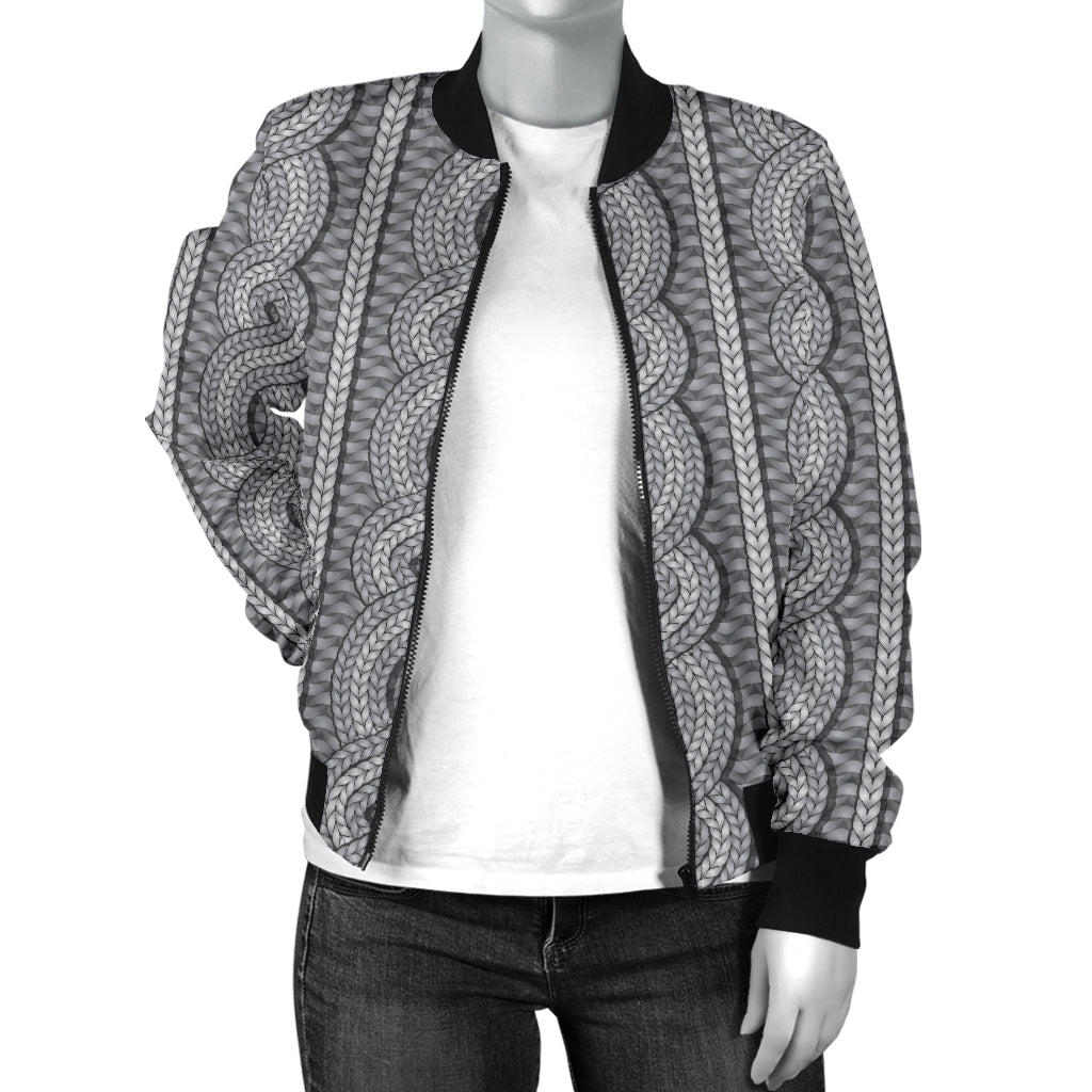 Cable Knit Pattern Print Design 01 Women's Bomber Jacket