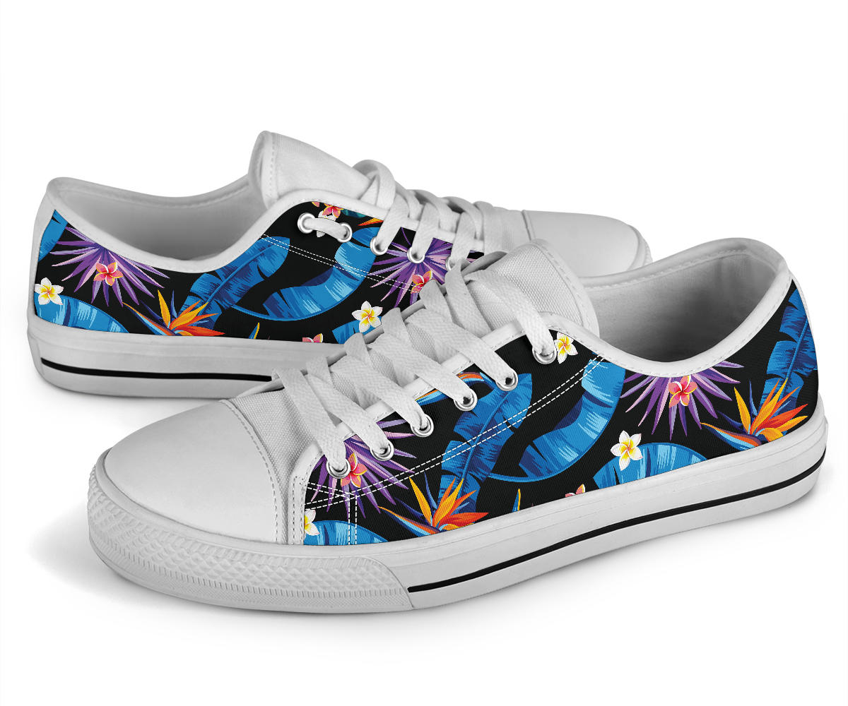 Tropical Flower Pattern Print Design TF018 White Bottom Low Top Shoes