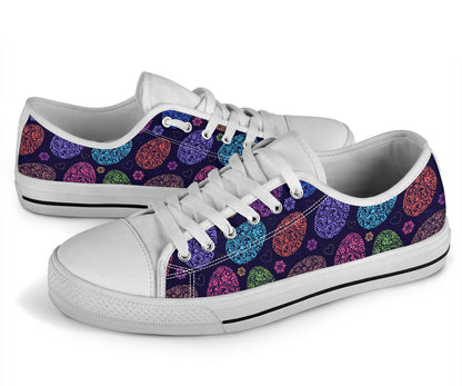 Easter Eggs Pattern Print Design RB012 White Bottom Low Top Shoes