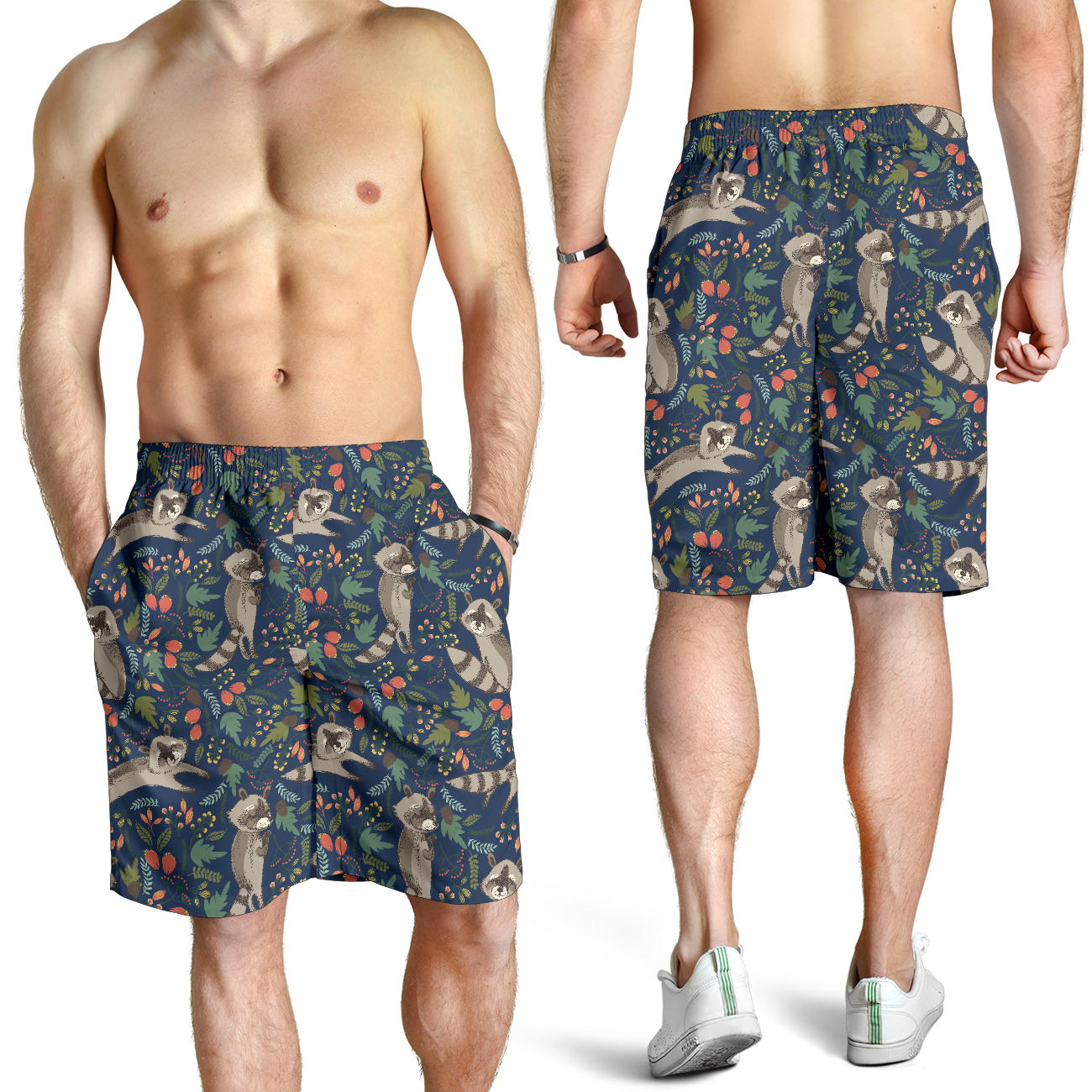 Raccoon Pattern Print Design A02 Mens Shorts