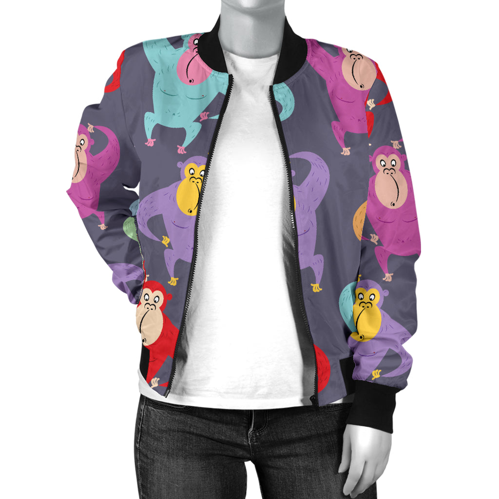 Chimpanzee Pattern Print Design 03 Women's Bomber Jacket