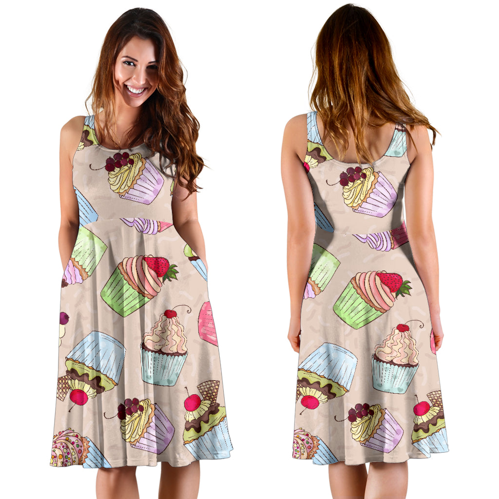 Cupcake Pattern Print Design CP06 Midi Dress