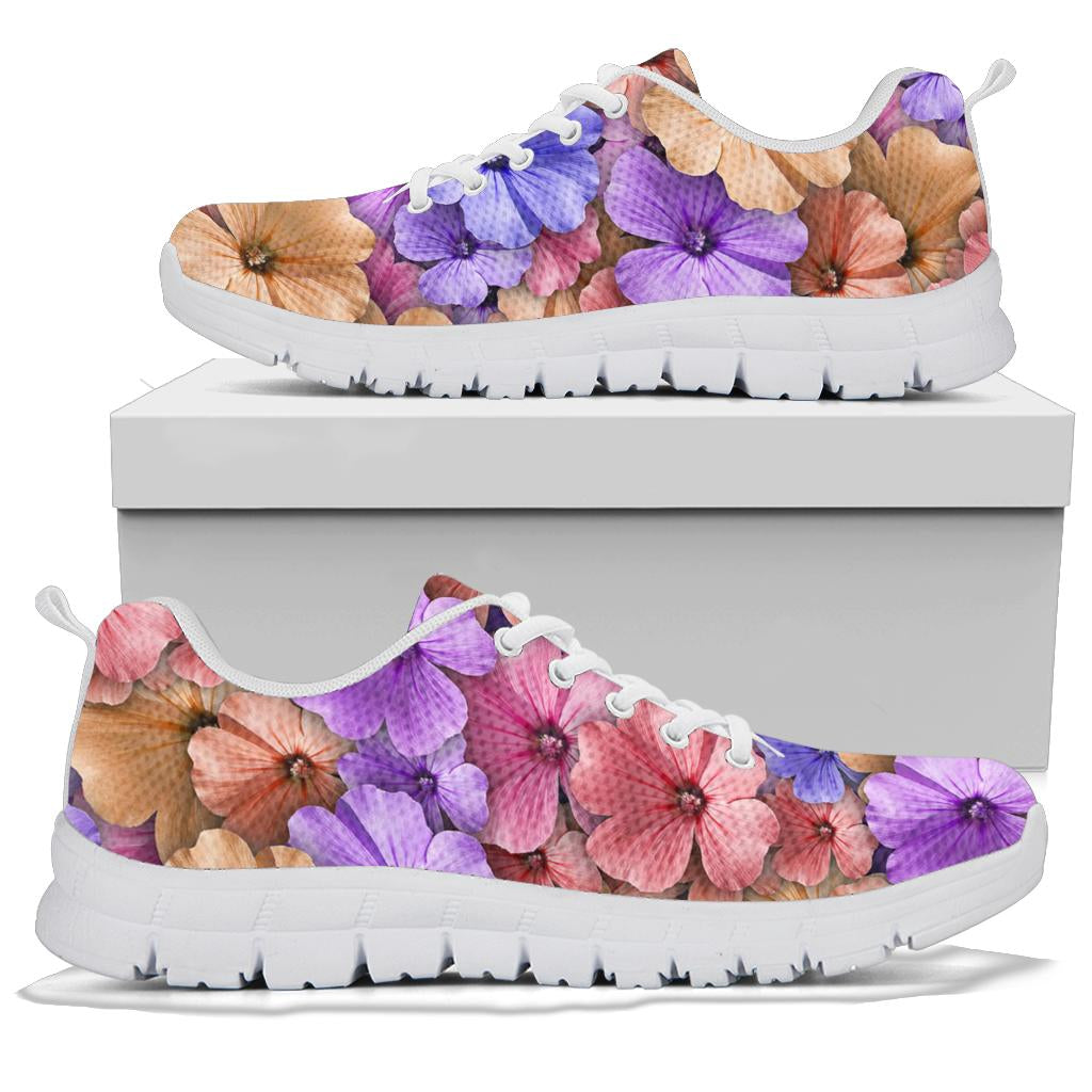 Colorful Geranium Pattern Sneakers White Bottom Shoes