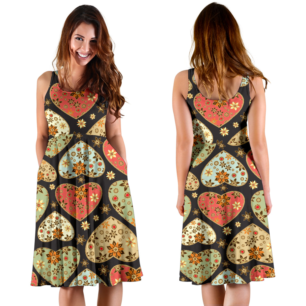 Heart Boho Pattern Print Design HE04 Midi Dress