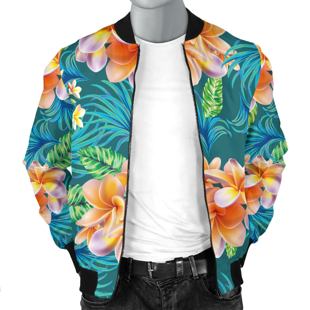 Plumeria Tropical Flower Design Print Men Bomber Jacket