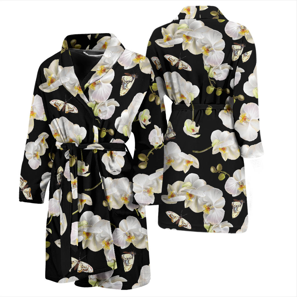 Orchid White Pattern Print Design OR011 Men Bathrobe
