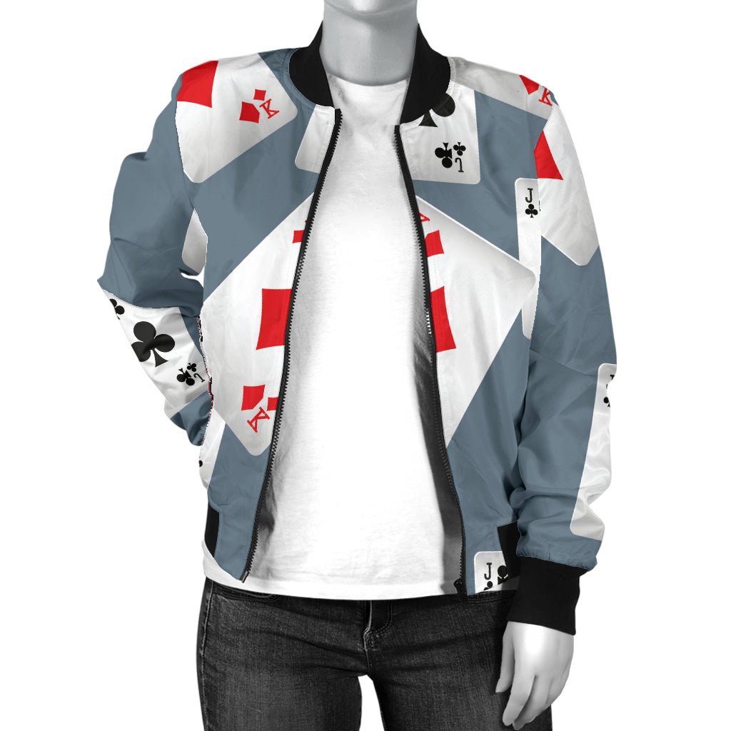 Poker Cards Pattern Print Design A05 Women's Bomber Jacket