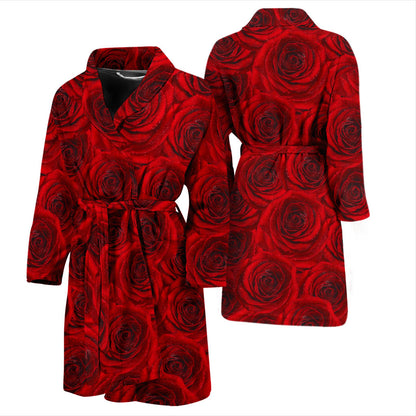 Rose Red Pattern Print Design RO04 Men Bathrobe