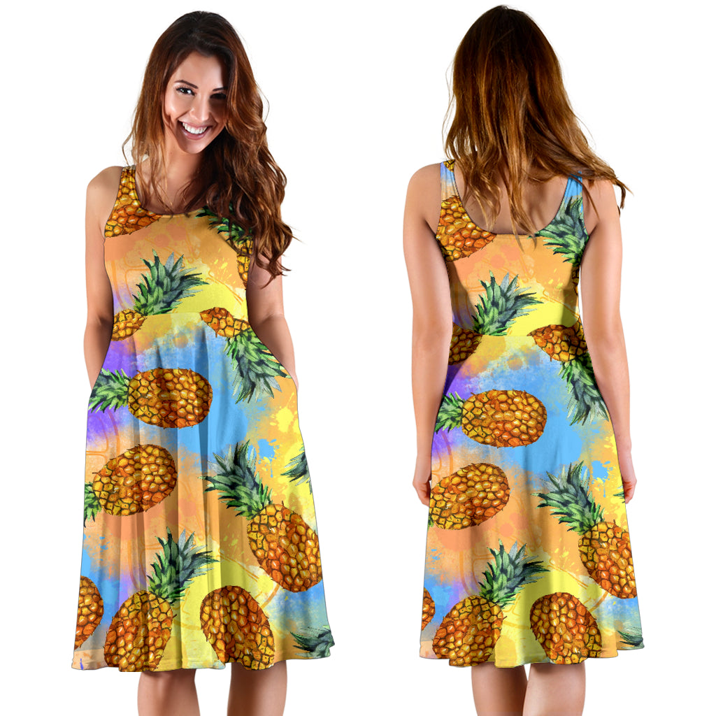 Pineapple Pattern Print Design PP09 Midi Dress