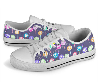 Lollipop Pattern Print Design LL03 White Bottom Low Top Shoes