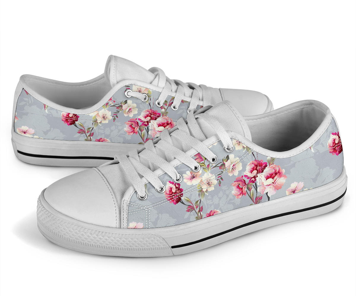 Summer Floral Pattern Print Design SF02 White Bottom Low Top Shoes