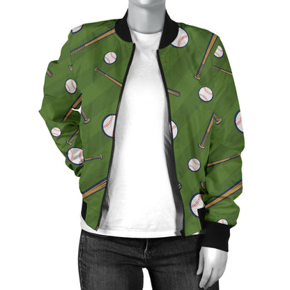 Baseball Pattern Print Design 02 Women's Bomber Jacket