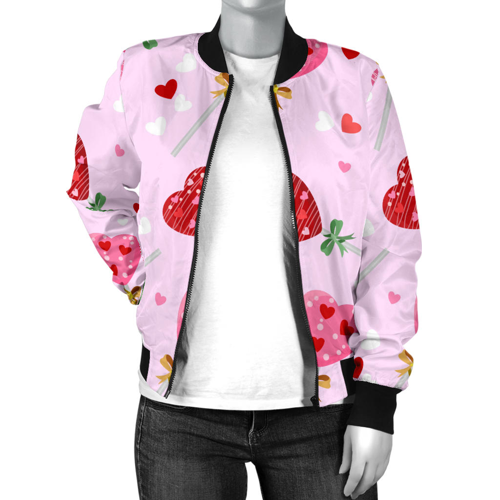 Lollipop Pattern Print Design LL07 Women Bomber Jacket