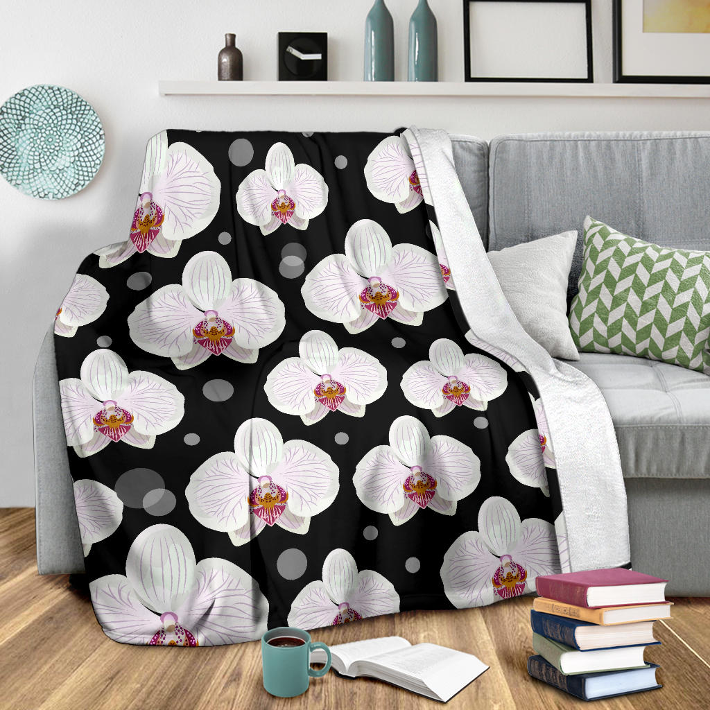Orchid White Pattern Print Design OR09 Fleece Blanket