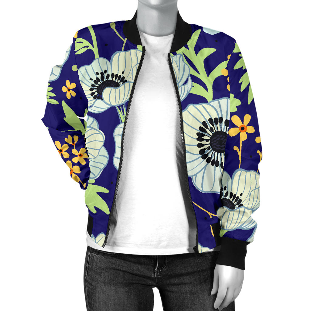 Anemone Pattern Print Design AM06 Women Bomber Jacket