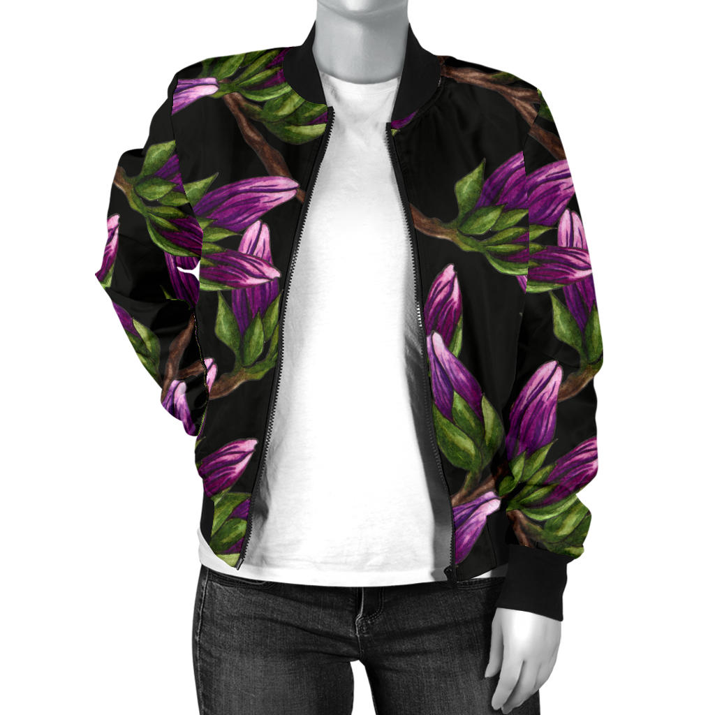 Magnolia Pattern Print Design MAG010 Women Bomber Jacket