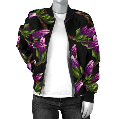 Magnolia Pattern Print Design MAG010 Women Bomber Jacket