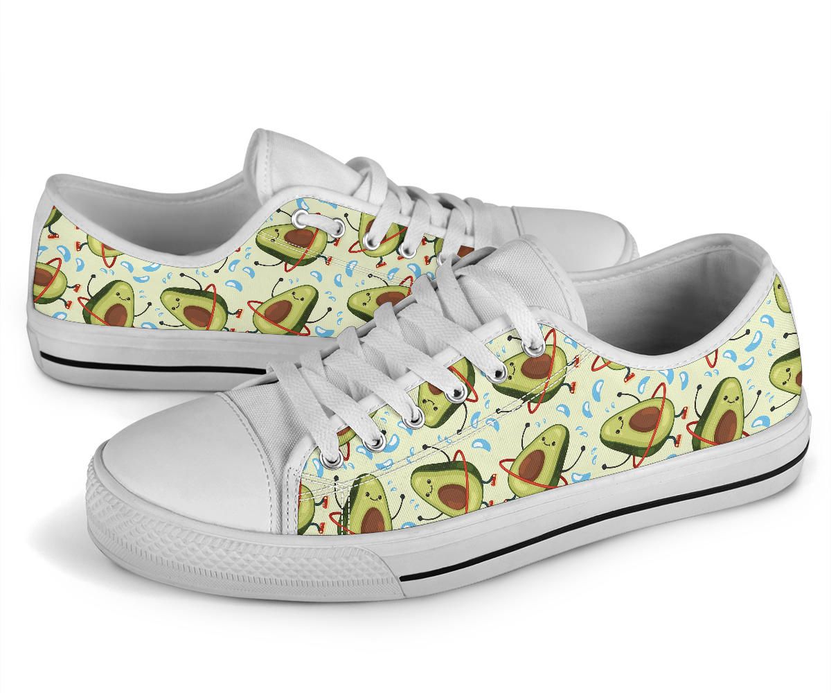Avocado Pattern Print Design AC02 White Bottom Low Top Shoes