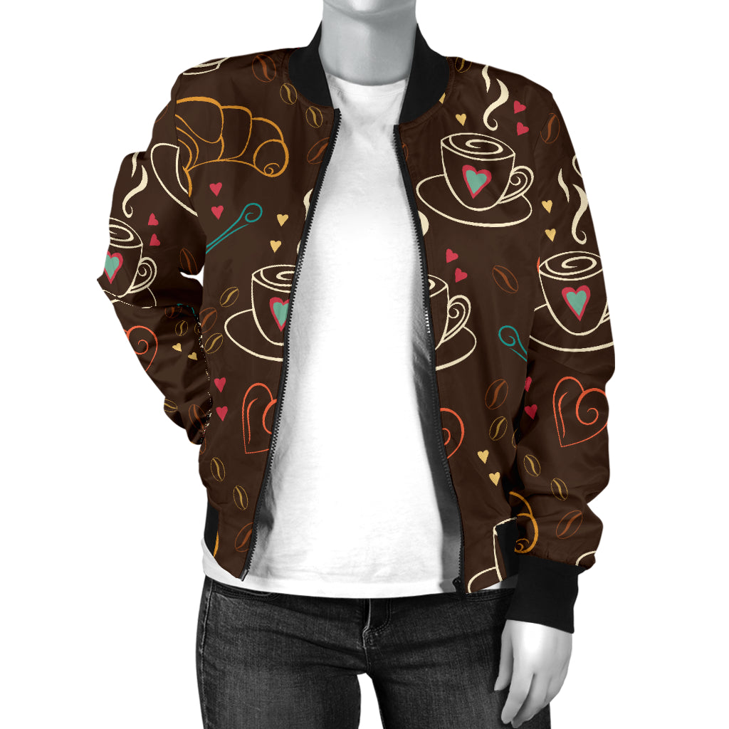 Coffee Pattern Print Design 06 Women's Bomber Jacket