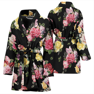 Rose Pattern Print Design RO010 Women Bathrobe