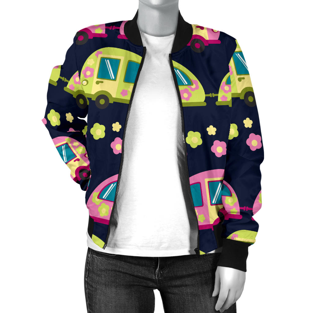 Camper Cute Camping Design No 3 Print Women Bomber Jacket
