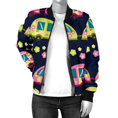 Camper Cute Camping Design No 3 Print Women Bomber Jacket