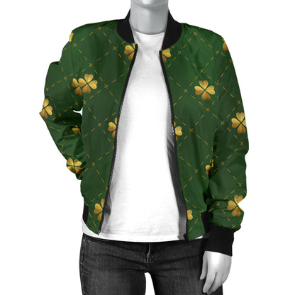 Clover Pattern Print Design 01 Women's Bomber Jacket
