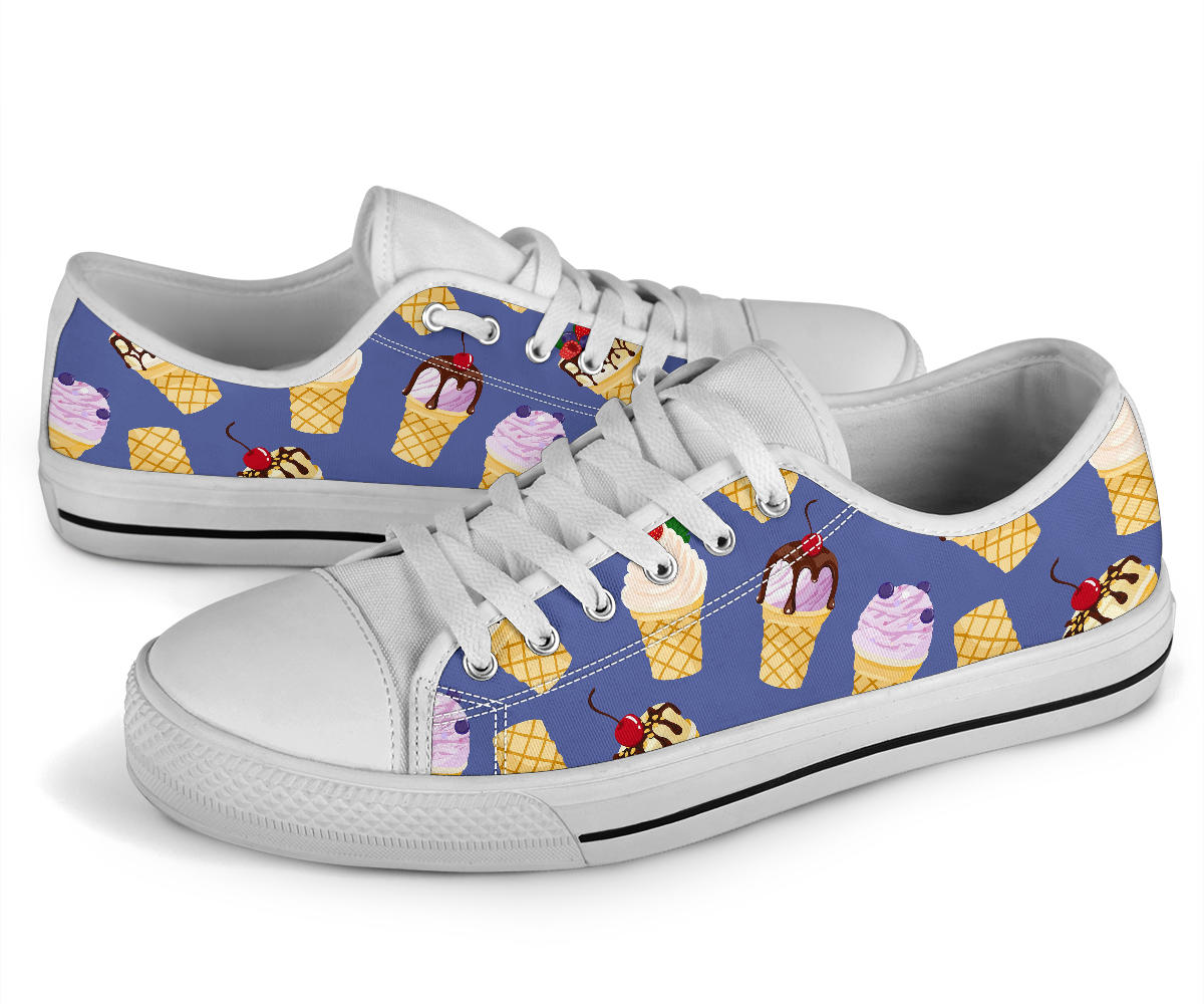Ice Cream Pattern Print Design IC03 White Bottom Low Top Shoes