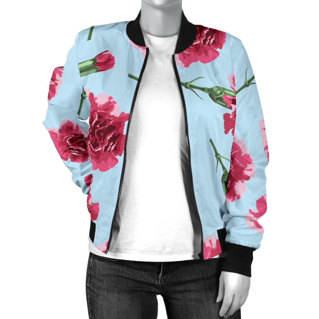 Carnations Pattern Print Design CN01 Women Bomber Jacket