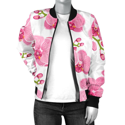 Orchid Pink Pattern Print Design OR07 Women Bomber Jacket