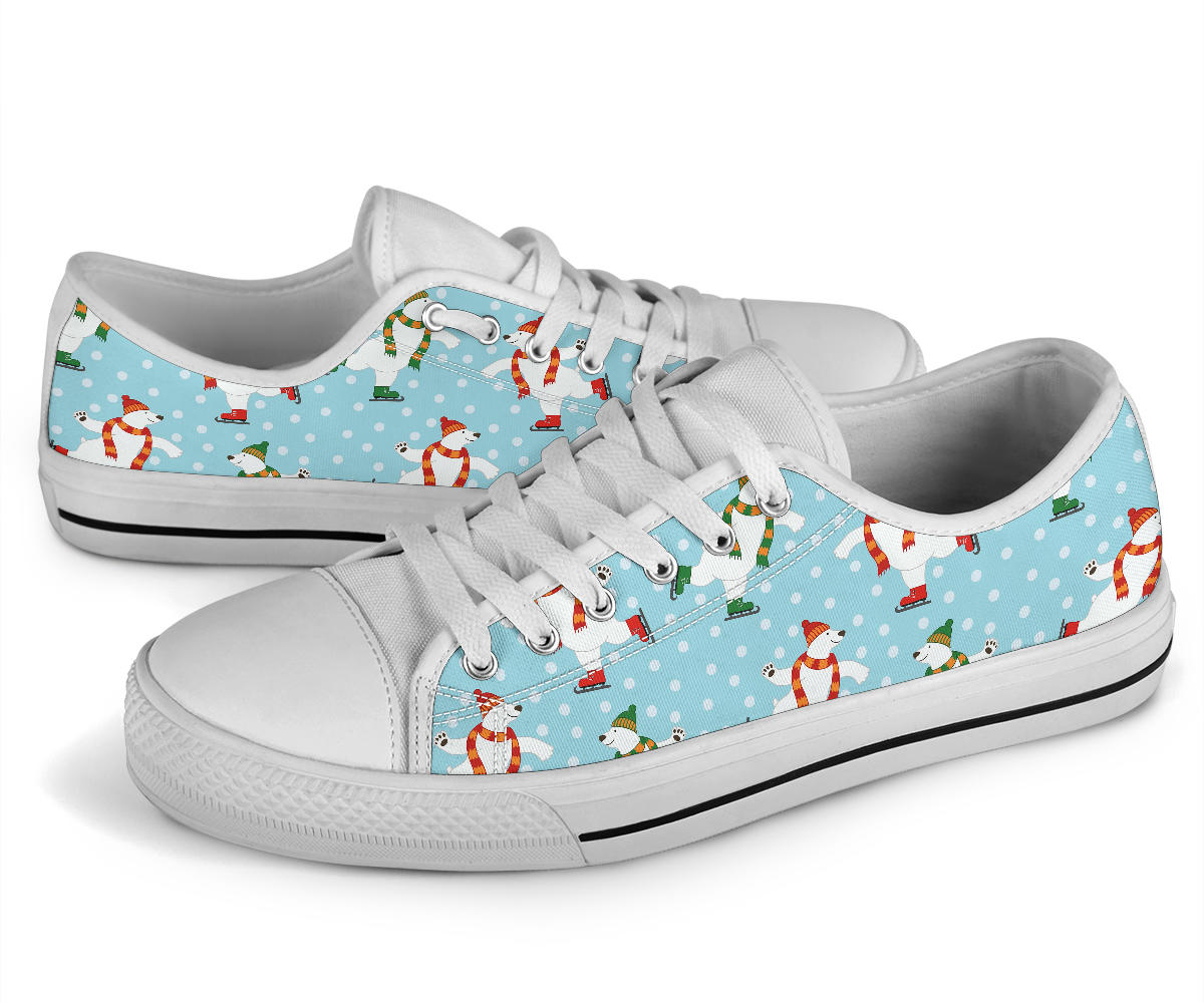 Polar Bear Pattern Print Design PB07 White Bottom Low Top Shoes