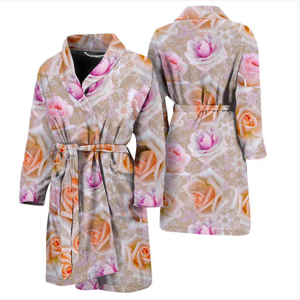 Rose Pattern Print Design RO011 Men Bathrobe
