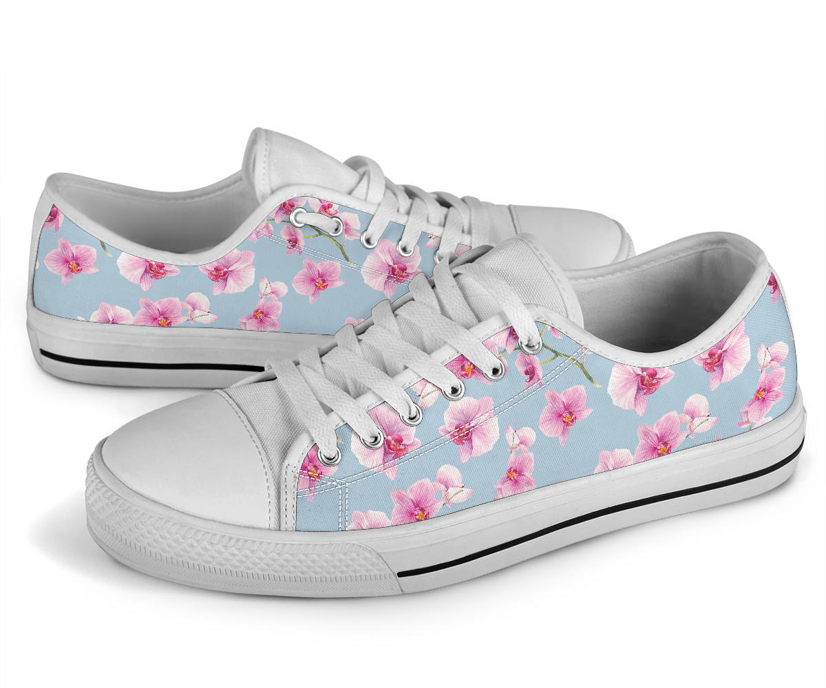 Orchid Pink Pattern Print Design OR01 White Bottom Low Top Shoes