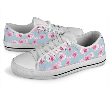 Orchid Pink Pattern Print Design OR01 White Bottom Low Top Shoes