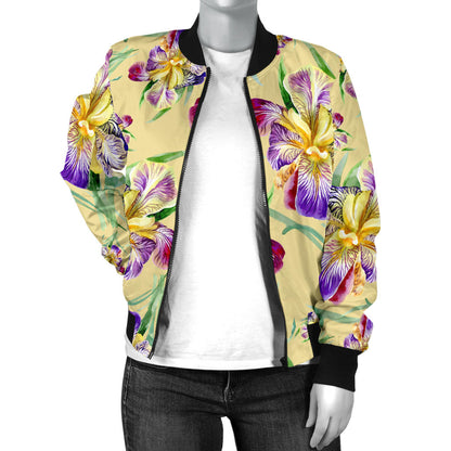 Iris Pattern Print Design IR06 Women Bomber Jacket