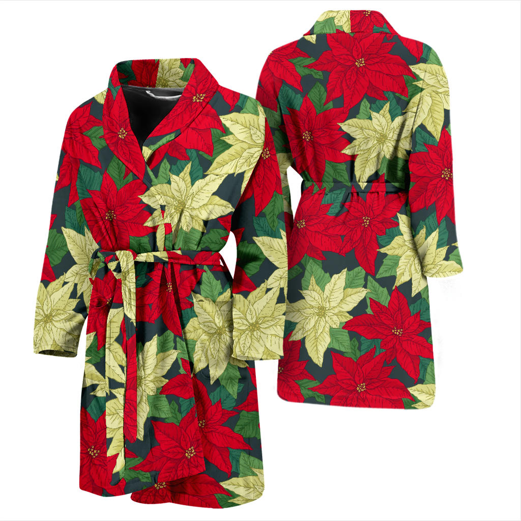 Poinsettia Pattern Print Design POT06 Men Bathrobe