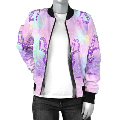 Capricorn Zodiac Pattern Print Design 02 Women's Bomber Jacket