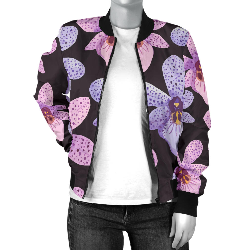 Orchid Pattern Print Design OR08 Women Bomber Jacket