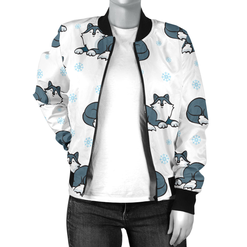 Alaskan Malamute Pattern Print Design 03 Women's Bomber Jacket